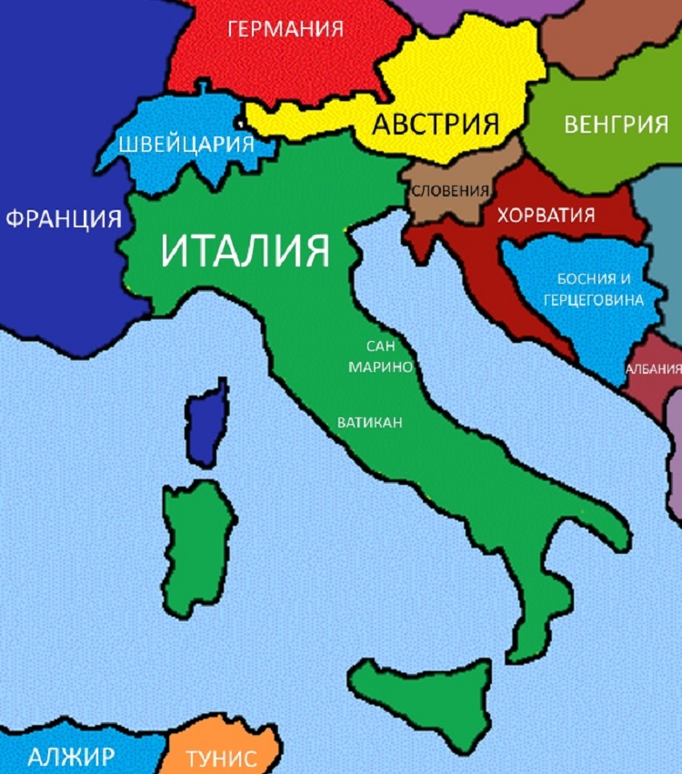 Италия: подробная карта с городами и курортами на русском языке