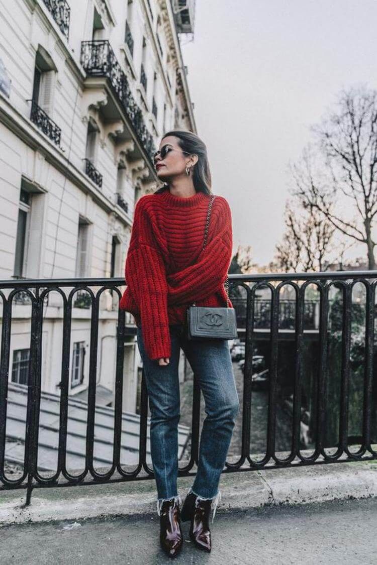 Красный пуловер с чем носить