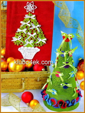 Новогодняя открытка вязаная крючком и елка вязаная крючком
