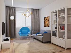 Интерьер трёхкомнатной квартиры в благородных синих оттенках
