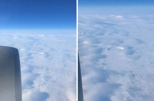В Канаде с борта самолета засняли идеально ровное круглое углубление в облаках