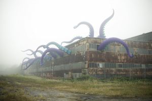 В Филадельфии из заброшенного склада вырывается гигантский осьминог, но не спешите пугаться: это лишь художественная инсталляция