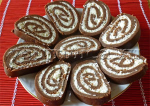 Домашний шоколадный рулет без выпечки из печенья – пошаговый рецепт фото