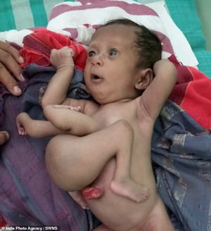 В Индии родился младенец с руками и ногами близнеца-паразита на животе