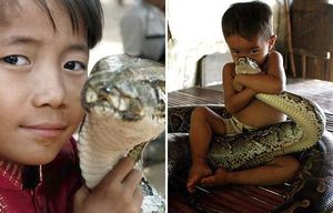 Камбоджи: Мальчик и его пятиметровый домашний питомец