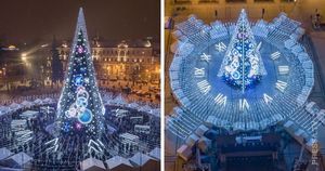 Необычная рождественская елка с часами в Вильнюсе