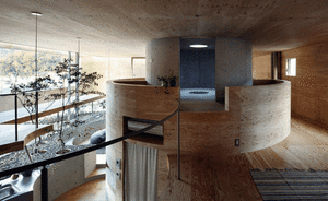 Необыкновенный деревянный дом с круглыми ямами