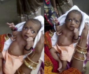В Индии девочку с тремя руками назвали реинкарнацией богини