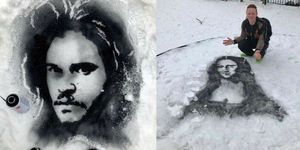 Этот художник создает невероятные портреты известных людей в снегу