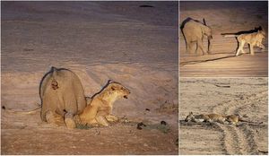 Смерть охотника: голодная львица проигрывает битву со слоненком