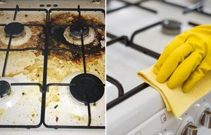 Элементарный способ отчистить въевшийся жир на кухне с плиты и шкафчиков