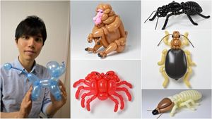 Японский художник делает потрясающие скульптуры животных и насекомых из воздушных шаров