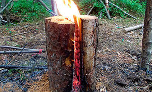Делаем финскую свечу из полена: огонь горит долгие часы