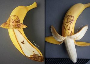 Назло мрамору: скульптор отсекает лишнее от бананов