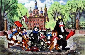 Забавные коты гулёны и дебоширы на городских пейзажах художницы из Петербурга