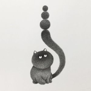 При помощи шариковой ручки, художник рисует обаятельных котиков