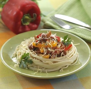 Спагетти с лесными грибами и сладким перцем