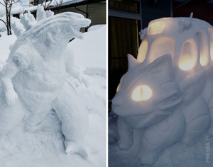 Японский художник создаёт чудесные скульптуры из снега