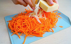 Только морковь, сыр и чеснок. Продукты простые, но салат распробовали и просят каждый день