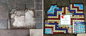Дорожный хирург из Лиона: уличный художник латает выбоины мозаикой