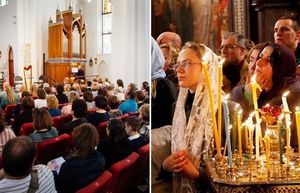 Почему во время службы в католических храмах сидят, а в православных стоят