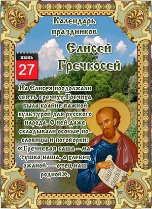 27 июля - Народно-христианский праздник Елисей Гречкосей.