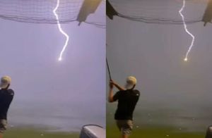 Видео: Молния ударила прямо в летящий мячик для гольфа