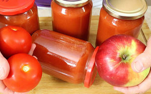 Домашний томатный кетчуп за полтора часа. Для кислинки и загустения используем яблоки