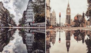 Фотограф путешествует по миру и снимает на смартфон отражение городов в лужах