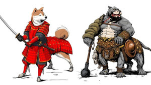 Художник рисует забавные иллюстрации собак в средневековых доспехах