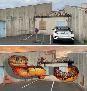 Волшебный мир граффити: 15+ волшебных работ французского художника, превращающего обшарпанные углы в 3D-объекты, пугающие своей реалистичностью
