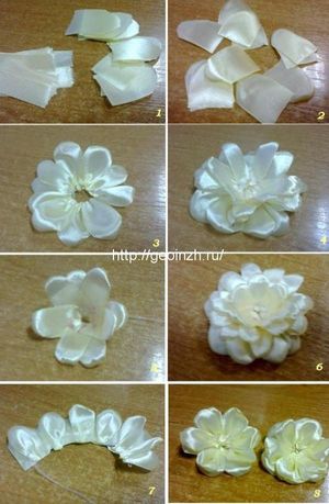 Как делать цветы из узких лент