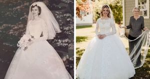 Девушка вышла замуж в бабушкином свадебном платье, сшитом в 1961 году. И оно идеально село на её фигуру