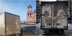 Креативные рисунки Никиты Голубева на грязных автомобилях