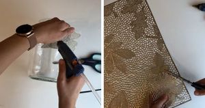 С помощью ажурных салфеток рукодельница переделывает стеклянные банки в удивительный декор