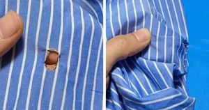 Невидимо зашейте дырку на рубашке, даже если на ней есть рисунок. Простая и понятная техника