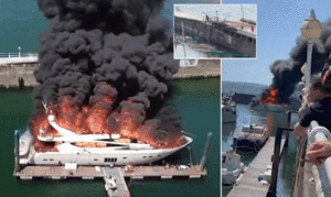 26-метровая суперяхта стоимостью £6 млн сгорела и утонула в гавани Девона