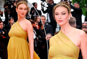 Беременная Карли Клосс появилась в золотом платье на Каннском кинофестивале 2023
