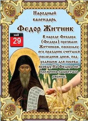 29 мая - Народно-христианский праздник Фёдор Житник.