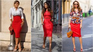 С чем носить красную юбку-карандаш: 10 эффектных примеров