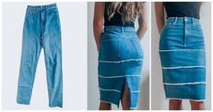 Из джинсов — в юбку, которая выгодно подчёркивает фигуру. Идея-находка из джинсов