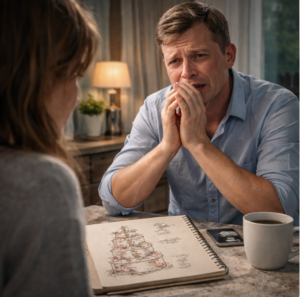 Заметив меня, супруг метнулся к подоконнику, вывалился наружу и рванул к калитке, на ходу путаясь в штанинах.