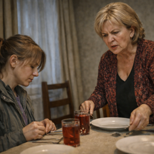 — Если тебя всё это не устраивает — никто не держит, выход там! — резко выкрикнула свекровь, раздражённо взмахнув рукой в сторону двери. — И свою девчонку забери. Нечего ей тут на меня таращиться!