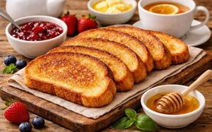 Гренки на сковороде (вместо молока к яйцам добавлен другой продукт и получается интересный вкус)