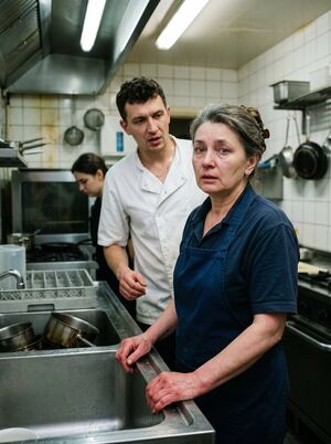 «Эй, мойщица! У тебя со слухом беда? Я же сказал: заново всё перемыть!» — крикнул Алексей, и она молча кивнула, опустила тарелку и открыла воду