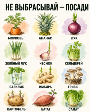 Не спешите выбрасывать: 10 растений, которые можно вырастить из кухонных остатков прямо на подоконнике