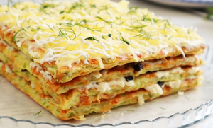 Закусочный торт из кабачков с грибами и сыром: простой рецепт без жарки