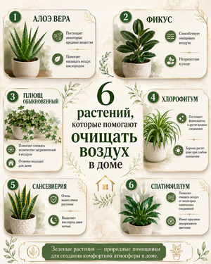 Зелёные помощники: 6 комнатных растений, которые заботятся о чистоте воздуха в вашем доме