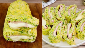 Рулет из кабачков и яиц с ветчиной и сыром