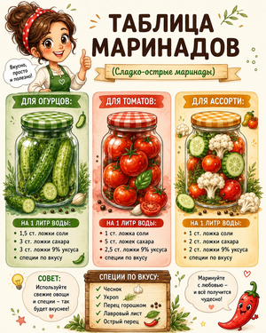 Таблица маринадов: сладко-острые рецепты на любой вкус